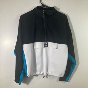 Womens DKNY Sport 1/2 Zip Sweatshirt Jacket Black White Blue S‎